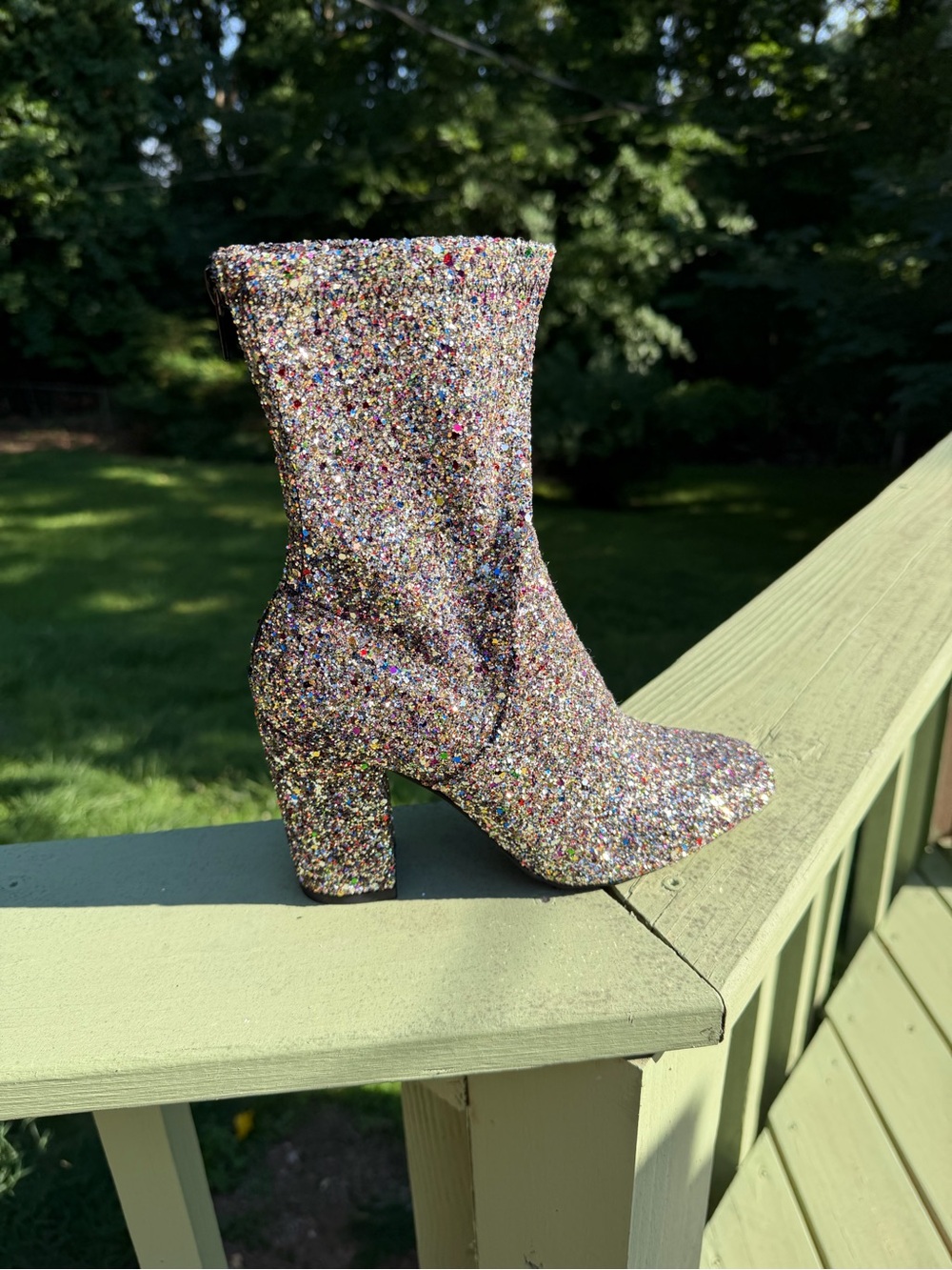 Gorgeous glitter block heel sock boot